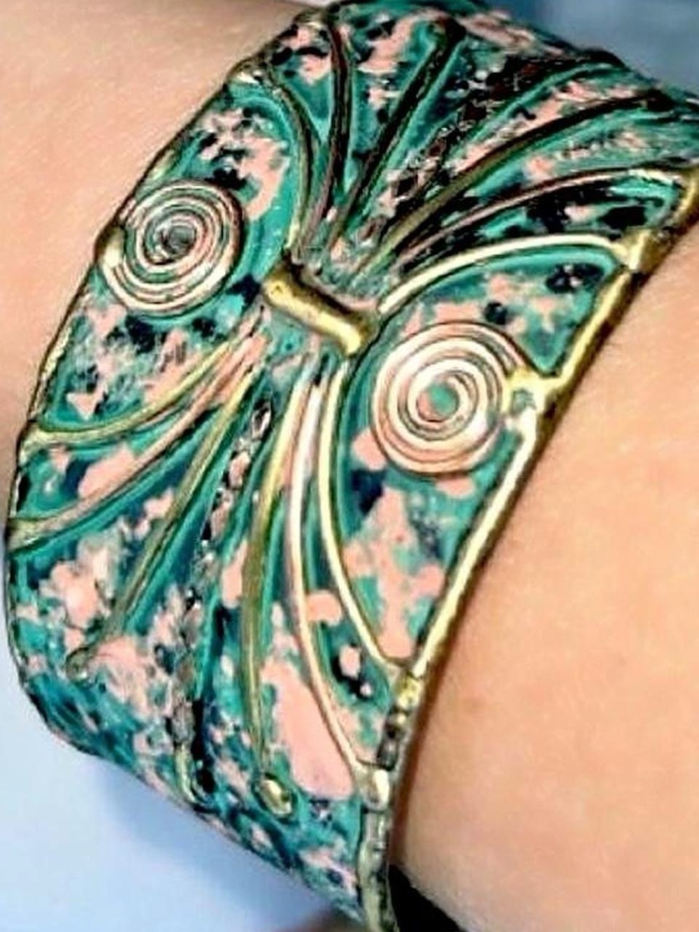 Anju patina cuff bracelet. Brass tones ornate cuff bracelet